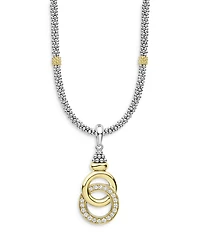 18K Yellow Gold & Sterling Silver Diamond Interlocking Ring Pendant Necklace, 18"