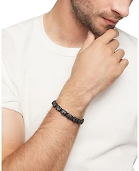 Men's Sculpted Cable Woven Tile Bracelet Black Titanium with Sterling Silver and Nylon, 8.5mm