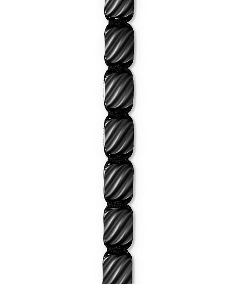 Men's Sculpted Cable Woven Tile Bracelet Black Titanium with Sterling Silver and Nylon, 8.5mm