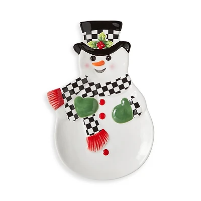 Spode Christmas Tree Black and White Snowman Dish