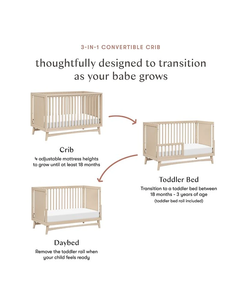 Peggy 3 in 1 Convertible Crib With Toddler Bed Conversion Kit