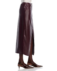 Faux Leather Front Slit Midi Skirt