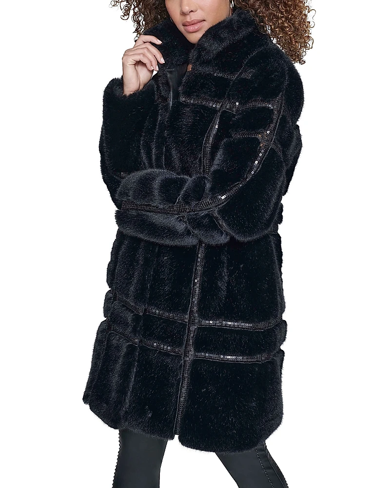 Karl Lagerfeld Paris Faux Fur Sequined Coat