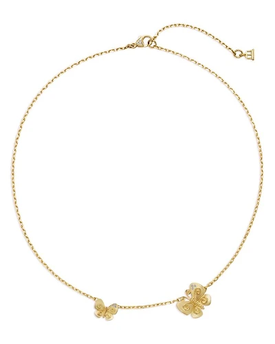 18K Yellow Gold FJ Diamond Two Butterfly Pendant Necklace, 16-18"