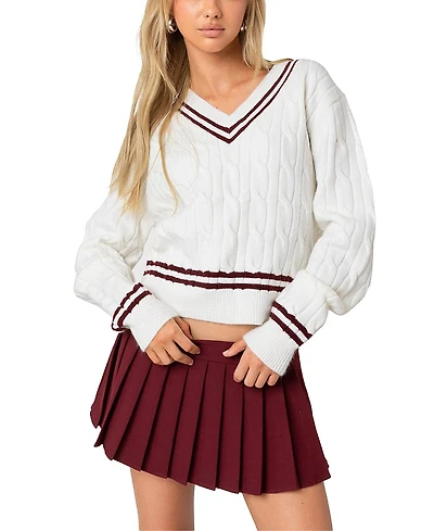 Edikted Dean V Neck Cable Knit Sweater