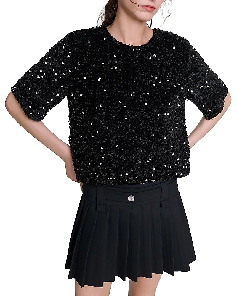 Maje Lequinou Velvet and Sequin Top