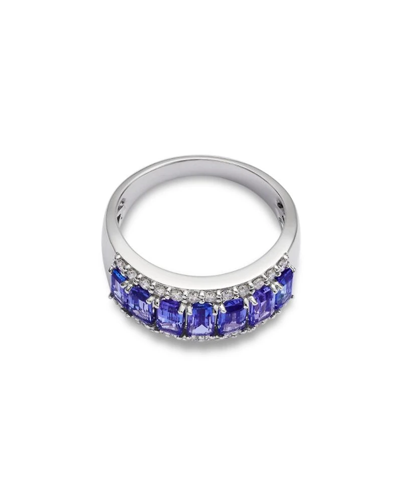 Tanzanite & Diamond Band in 14K White Gold
