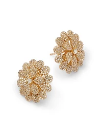 Diamond Pavé Flower Stud Earrings in 14K Yellow Gold, 1.50 tcw