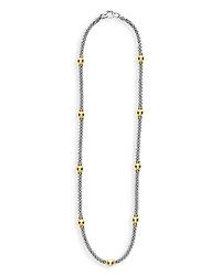 18K Yellow Gold & Sterling Silver Signature Caviar Two Tone Station Necklace, 18"