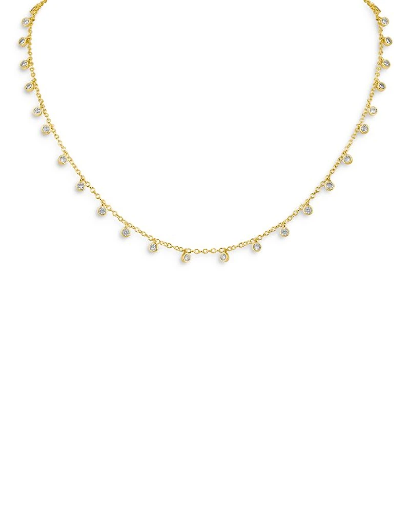 Cubic Zirconia Charm Collar Necklace in 14K Gold Plated, 16"