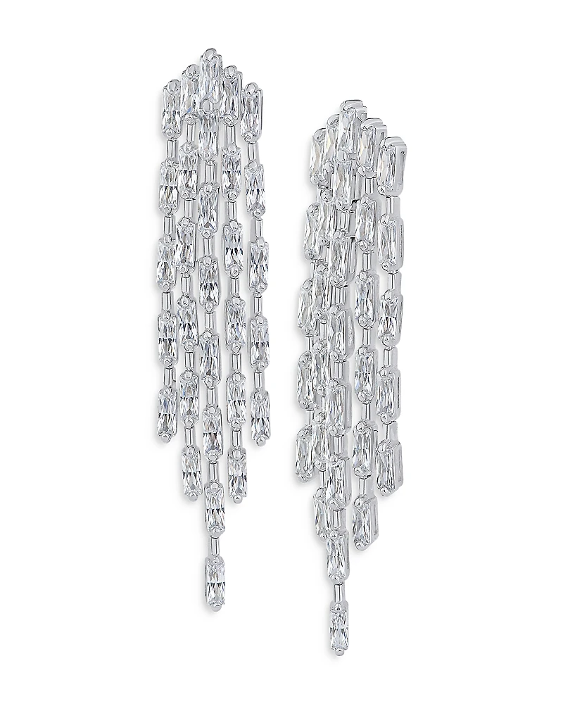 Kenneth Jay Lane Baguette Cubic Zirconia Fringe Statement Earrings