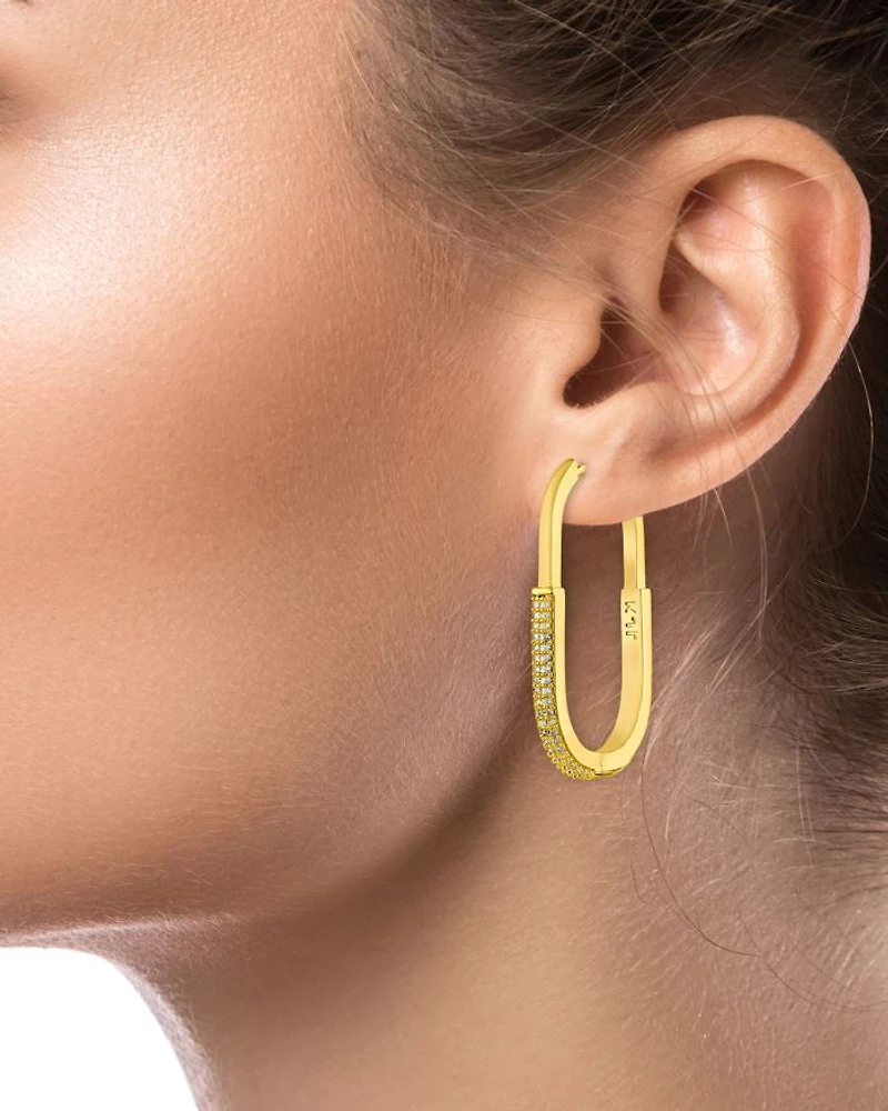 Pavé Cubic Zirconia Oval Hoop Earrings