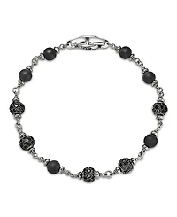 Men's Spiritual Beads Onyx & Black Diamond Pavé Rosary Style Bracelet in Sterling Silver