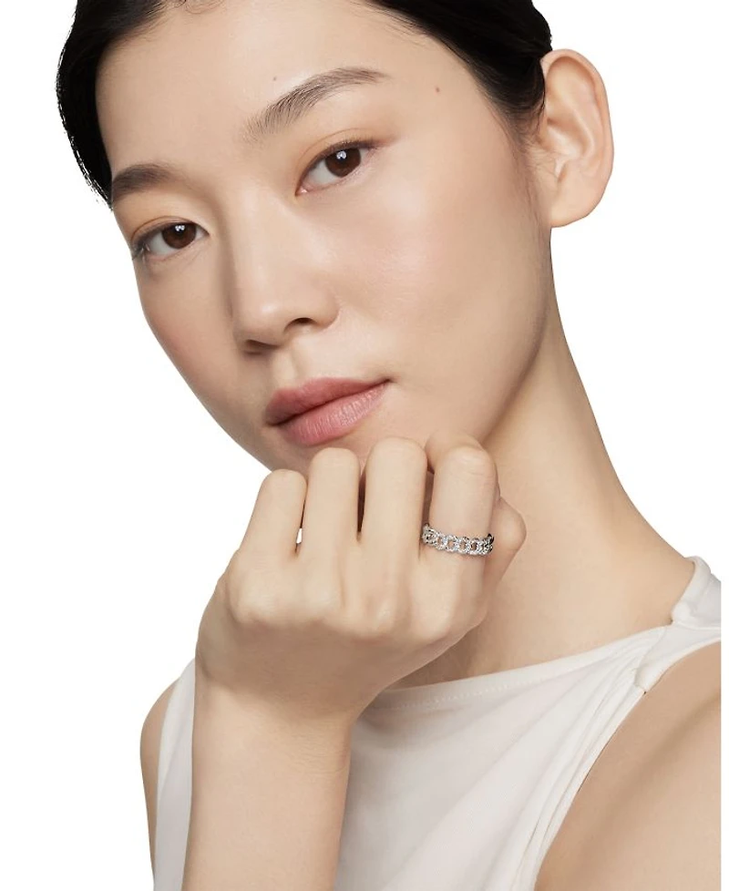 Belmont Curb Link Narrow Ring with Pavé Diamonds