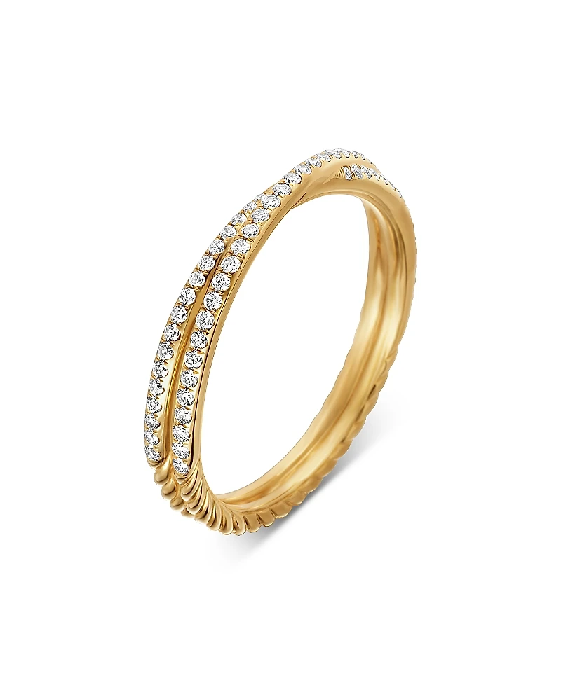 David Yurman 18K Yellow Gold Dy Crossover Micro Pave Band Ring