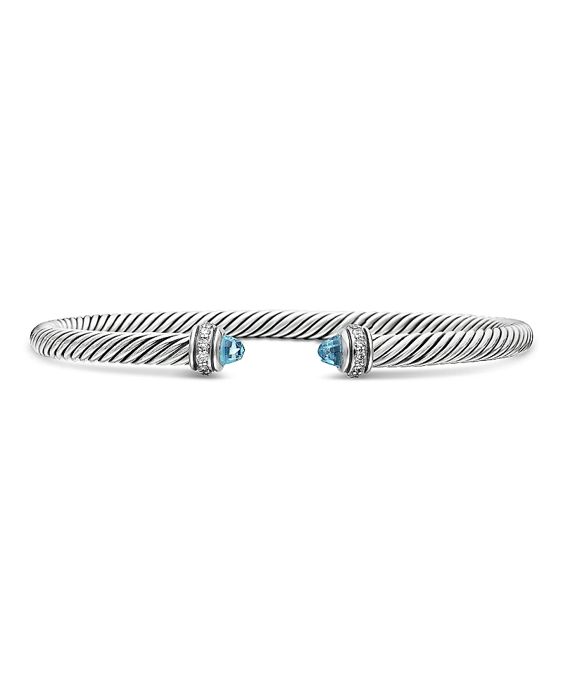 David Yurman Sterling Silver Cable Classic Bracelet with Blue Topaz & Diamonds