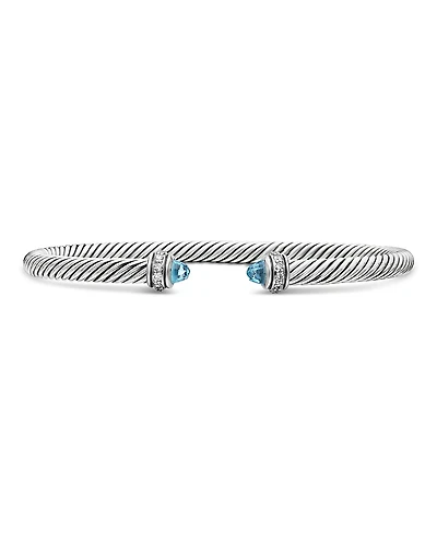 David Yurman Sterling Silver Cable Classic Bracelet with Blue Topaz & Diamonds