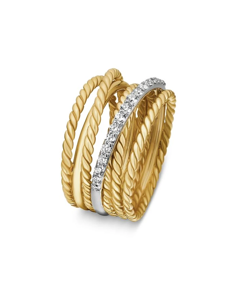Crossover Wide Ring with Diamonds Gold