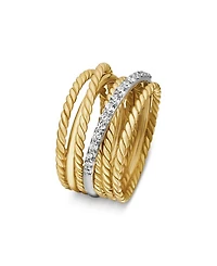 Crossover Wide Ring with Diamonds Gold