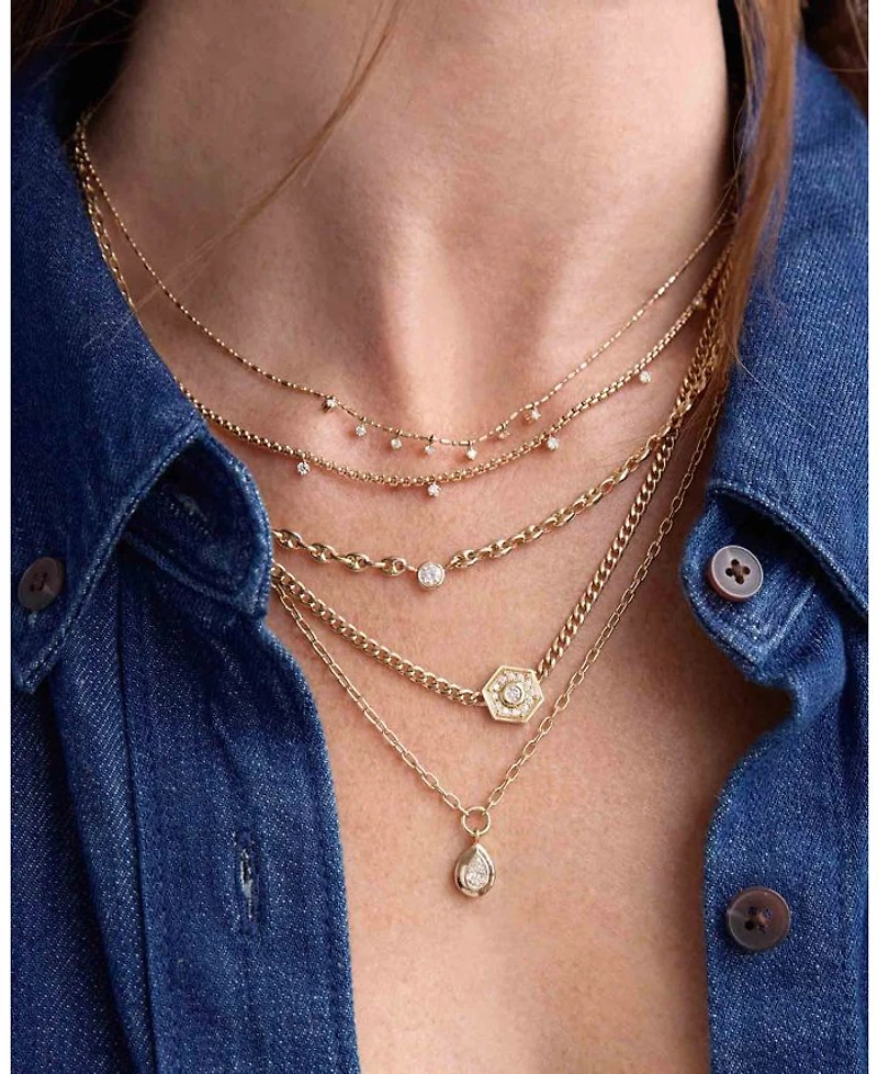14K Yellow Gold Prong Diamonds Diamond Dangle Collar Necklace, 16"