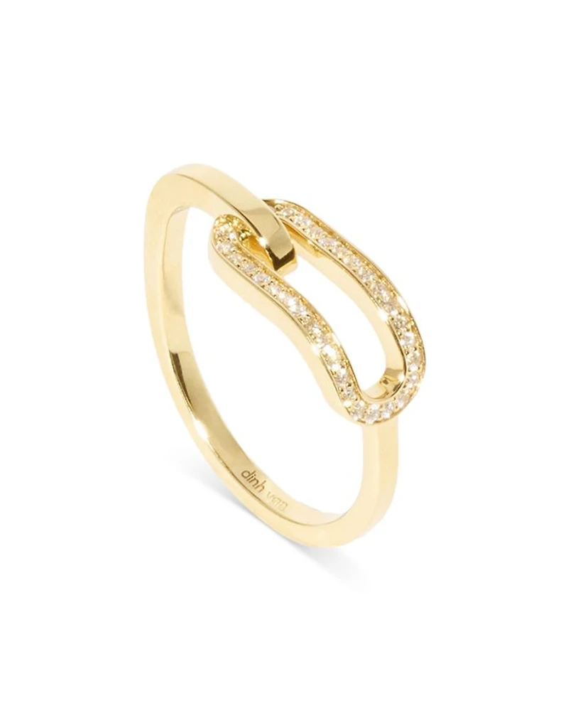 18K Yellow Maillon Gold Diamond Pavé Small Link Ring