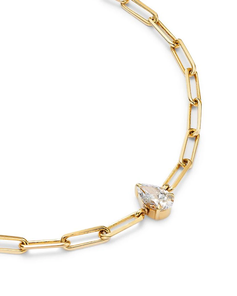 14K Yellow Gold Pear Lab Grown Diamond Paperclip Bracelet