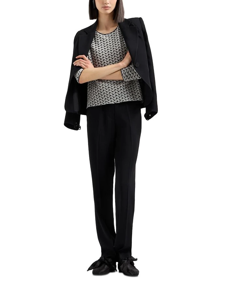 Velvet Jersey Top with Geometric Motif