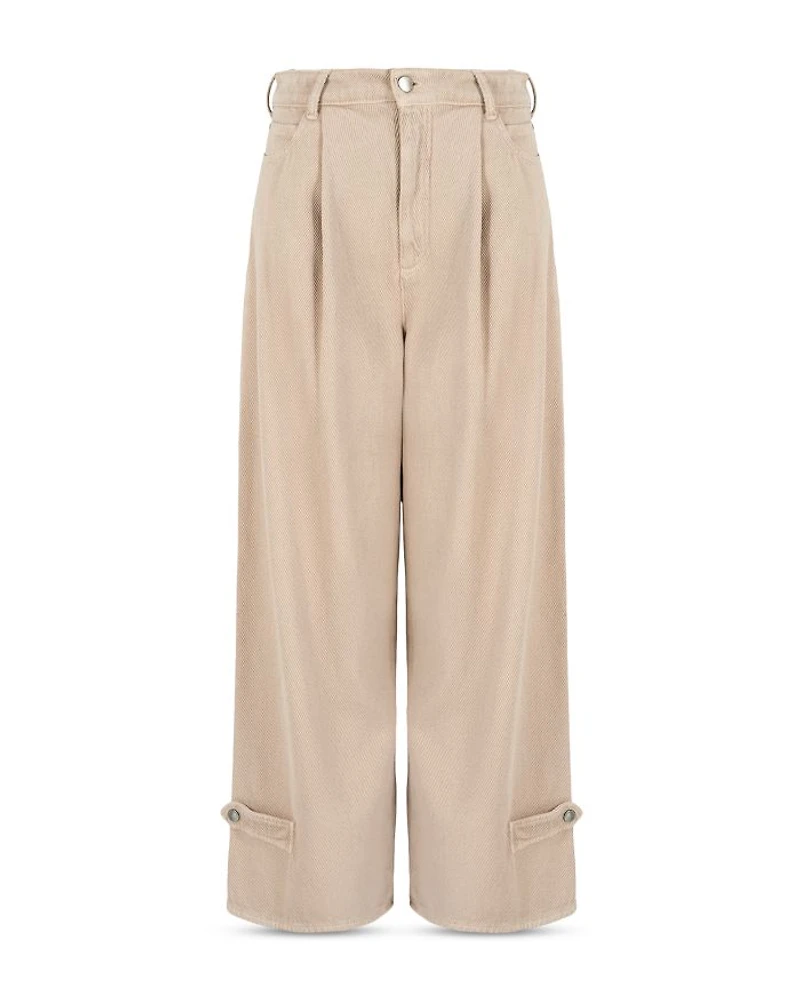 High Rise Wide Leg Jeans Sand