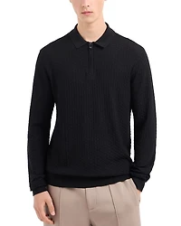 Wool Diamond Jacquard Regular Fit Quarter Zip Polo Sweater