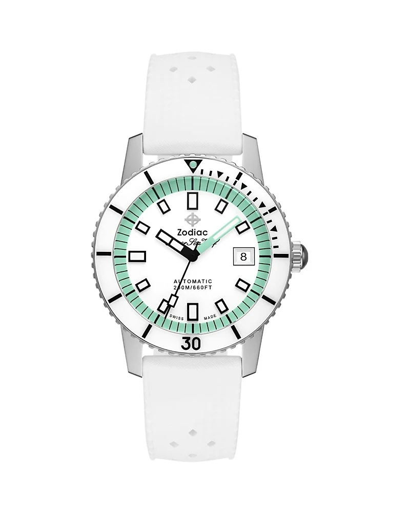 Zodiac Compression Diver Automatic White Rubber Watch, 40mm