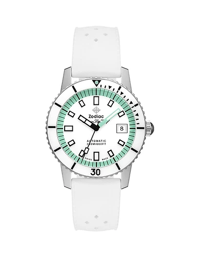 Zodiac Compression Diver Automatic White Rubber Watch, 40mm