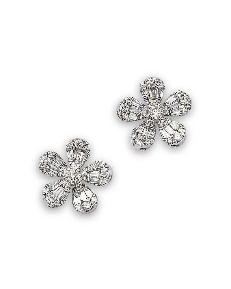 Bloomingdale's Fine Collection 14K White Gold Diamond Flower Stud Earrings, 0.55 tcw