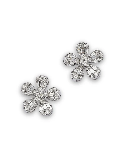 Bloomingdale's Fine Collection 14K White Gold Diamond Flower Stud Earrings, 0.55 tcw