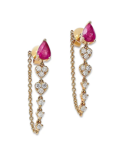 Bloomingdale's Fine Collection 14K Yellow Gold Ruby & Diamond Drop Earrings