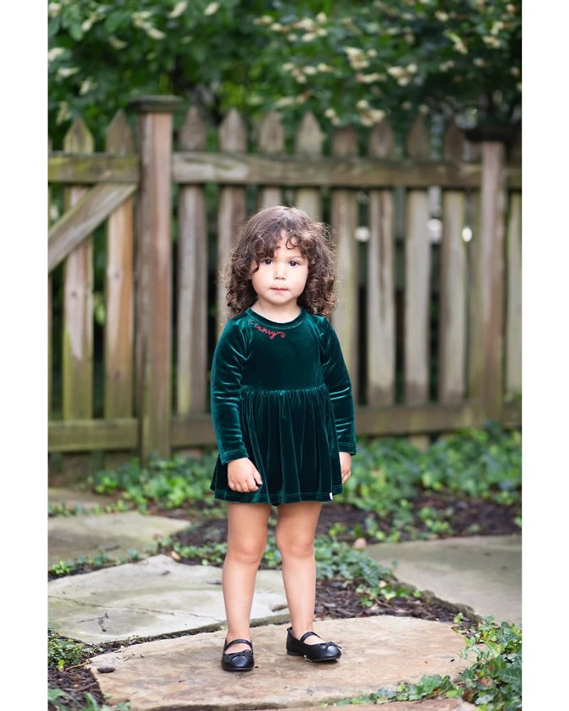 Girls' Holiday Bubble Romper Emerald Stretch Velvet - Baby