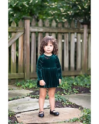 Girls' Holiday Bubble Romper Emerald Stretch Velvet - Baby