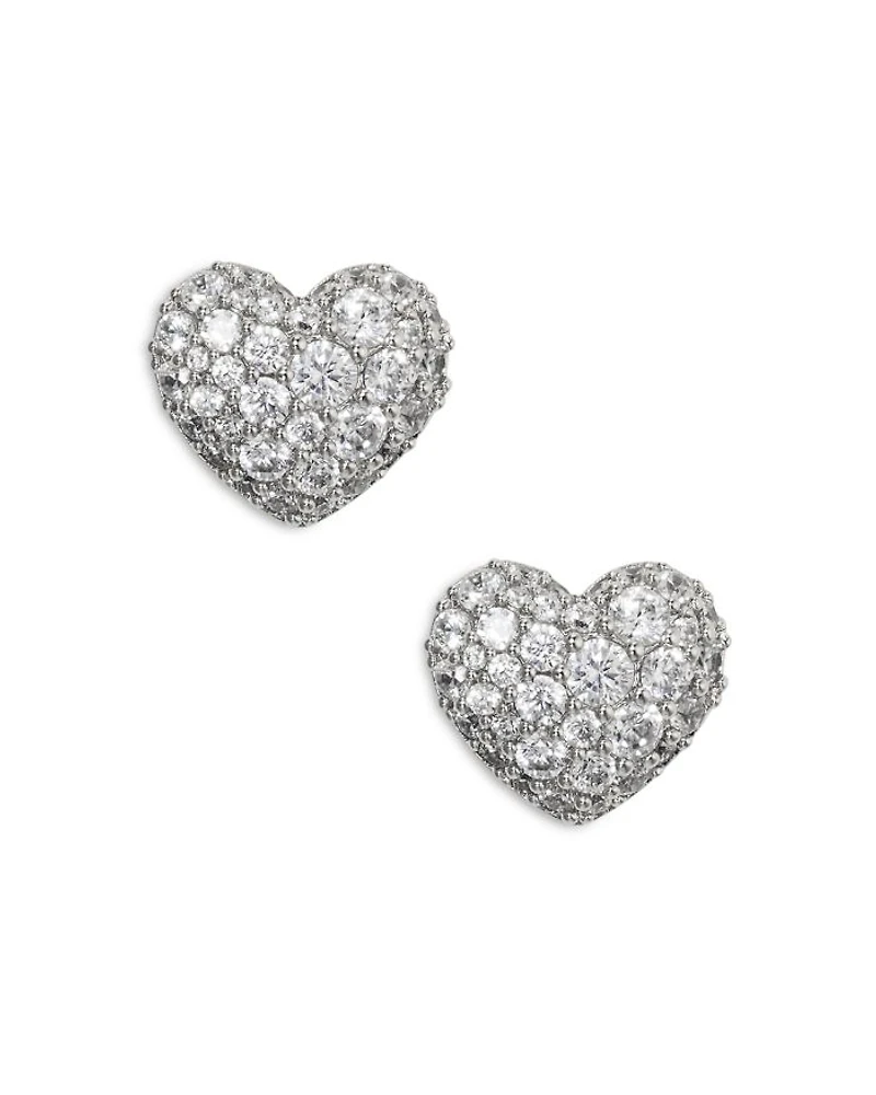 Cubic Zirconia Heart Stud Earrings in Rhodium Plated