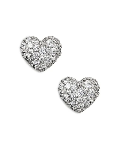 Cubic Zirconia Heart Stud Earrings in Rhodium Plated