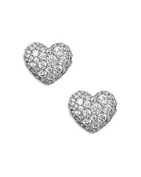 Cubic Zirconia Heart Stud Earrings in Rhodium Plated