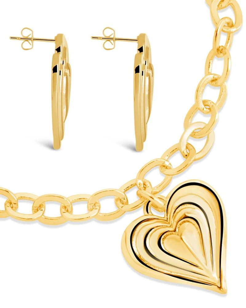 Beating Hearts Bracelet & Stud Earrings Set in 14K Gold Plated