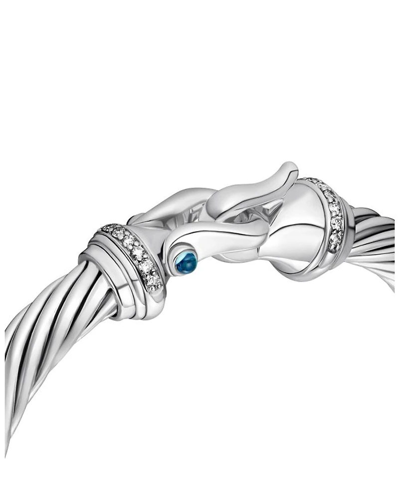 Buckle Classic Cable Bracelet Sterling Silver with Hampton Blue Topaz and Diamonds, 7mm