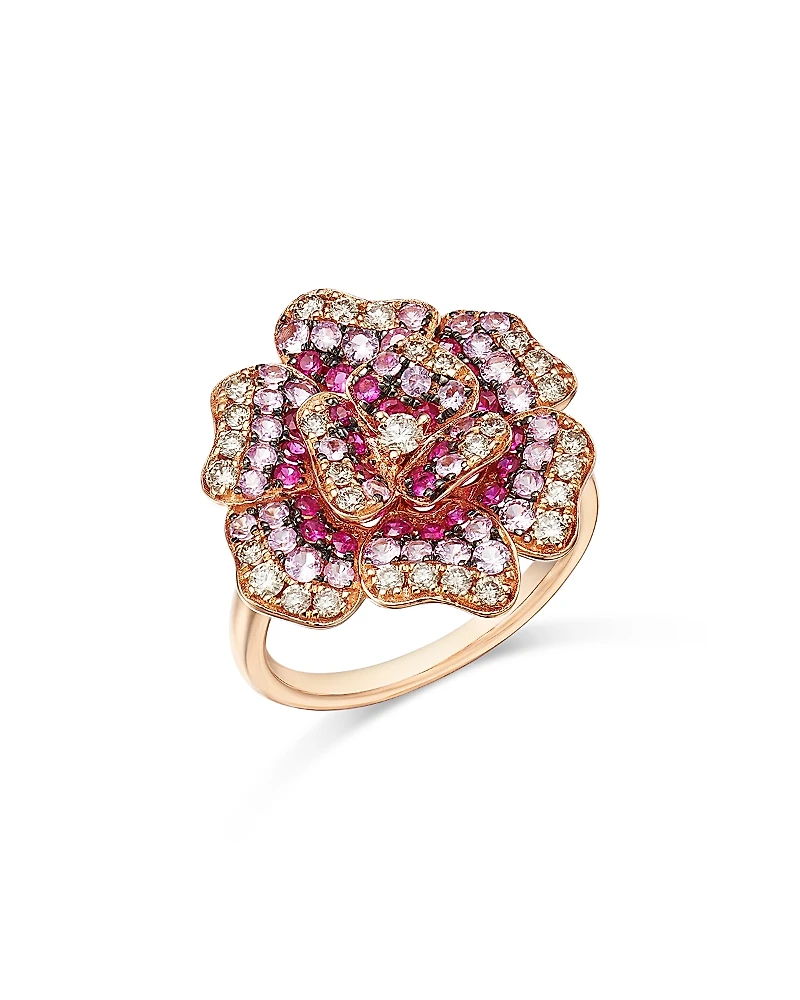Bloomingdale's Fine Collection Pink Sapphire & Diamond Rose Flower Ring