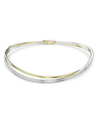 Hyperbola Crystal Crossover Choker Necklace in Gold Tone & Rhodium Plated, 13.87"