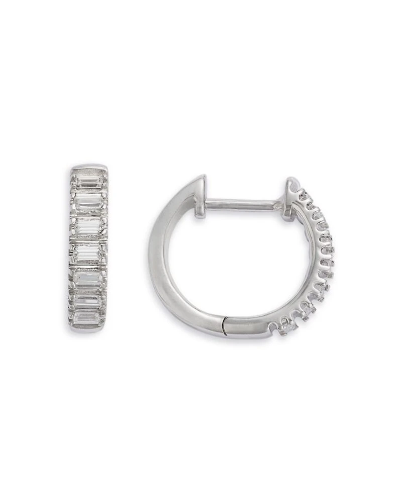Diamond Baguette Huggie Hoop Earrings in 14K Gold