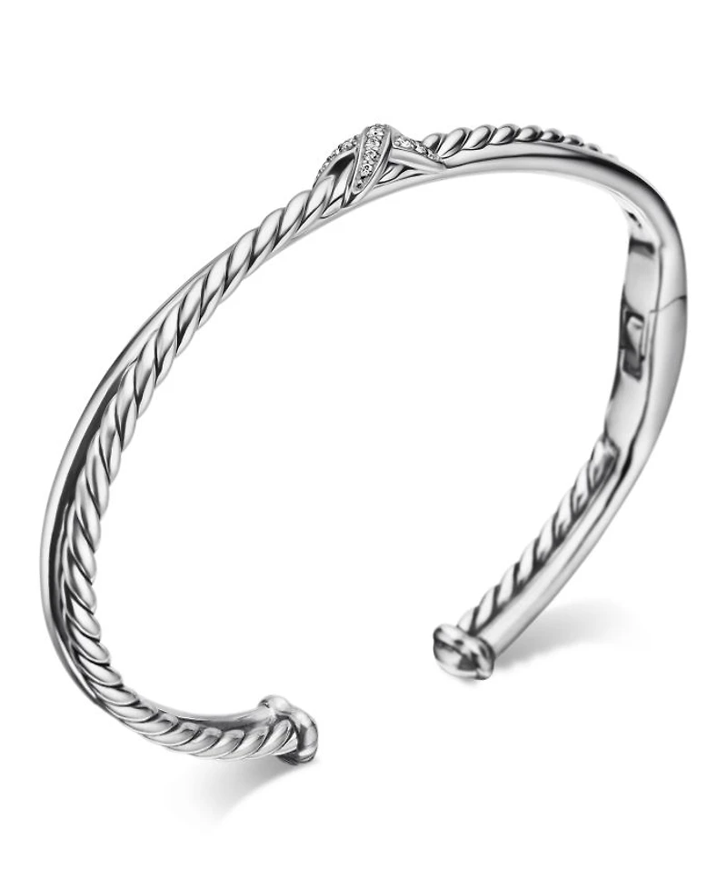 Sterling Silver Petite X Diamond Cuff Bracelet