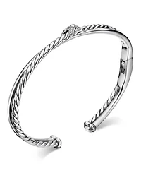 Sterling Silver Petite X Diamond Cuff Bracelet