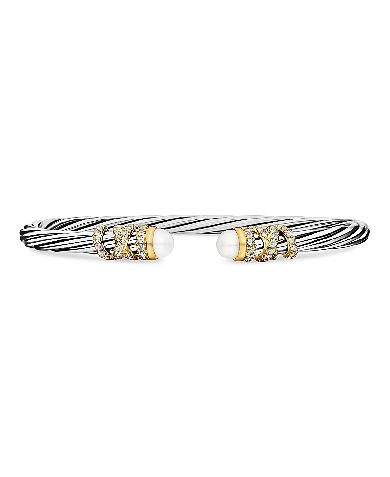 David Yurman Helena End Station Bracelet with Cultured Freshwater Pearls, Diamonds and 18K Gold