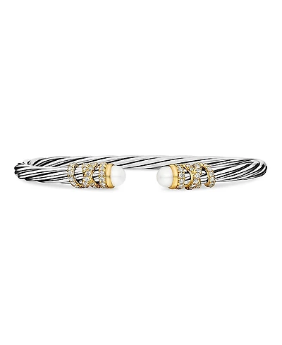David Yurman Helena End Station Bracelet with Cultured Freshwater Pearls, Diamonds and 18K Gold