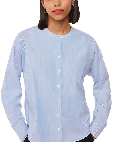 Striped Grandad Collar Shirt