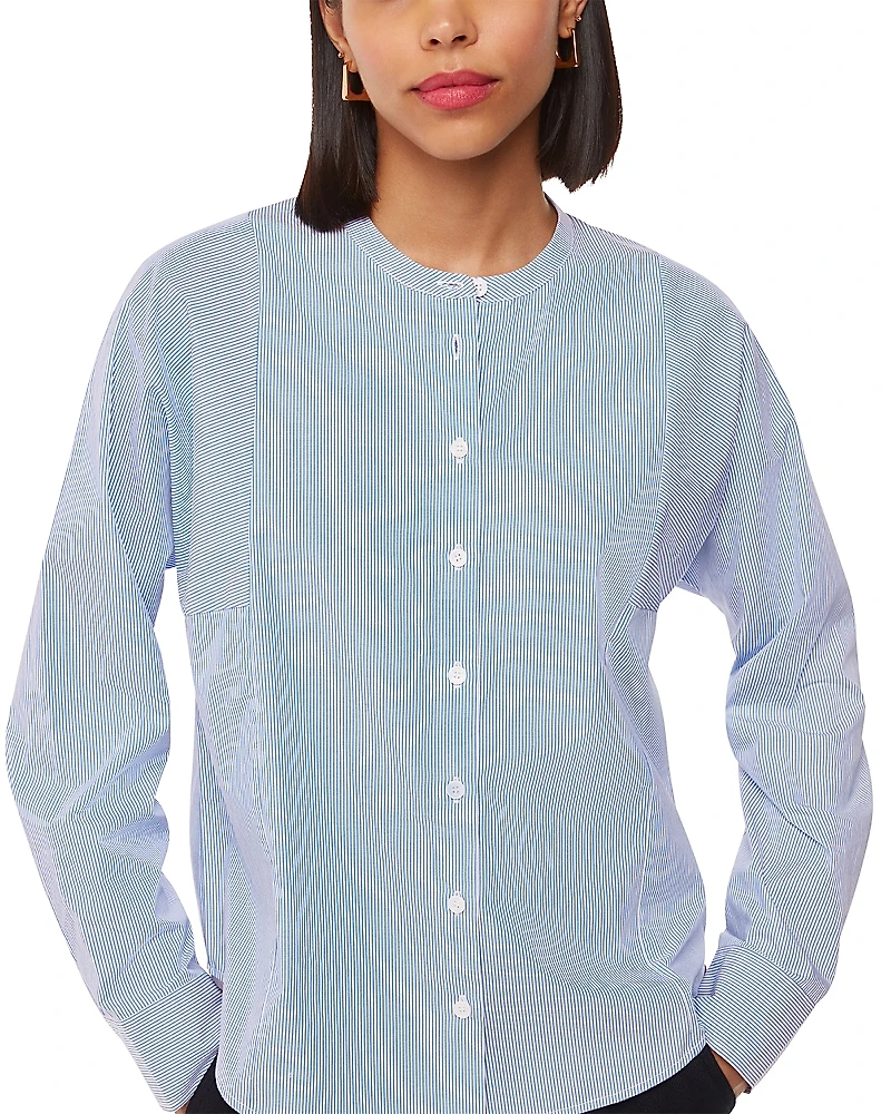Whistles Striped Grandad Collar Shirt